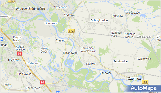 mapa Kamieniec Wrocławski, Kamieniec Wrocławski na mapie Targeo