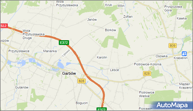 mapa Karolin gmina Garbów, Karolin gmina Garbów na mapie Targeo
