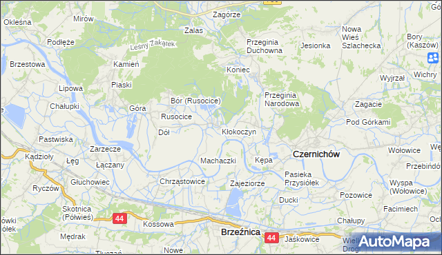 mapa Kłokoczyn gmina Czernichów, Kłokoczyn gmina Czernichów na mapie Targeo