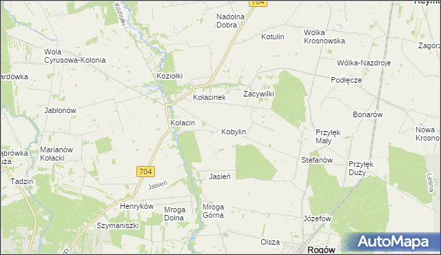 mapa Kobylin gmina Rogów, Kobylin gmina Rogów na mapie Targeo