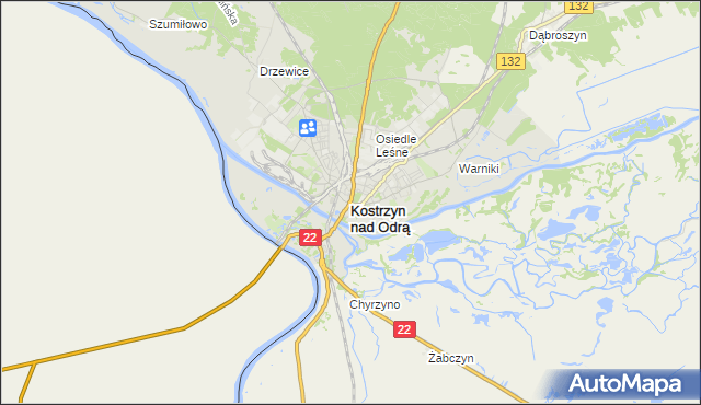 mapa Kostrzyn nad Odrą, Kostrzyn nad Odrą na mapie Targeo