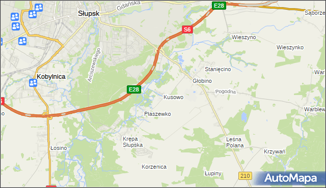 mapa Kusowo gmina Słupsk, Kusowo gmina Słupsk na mapie Targeo