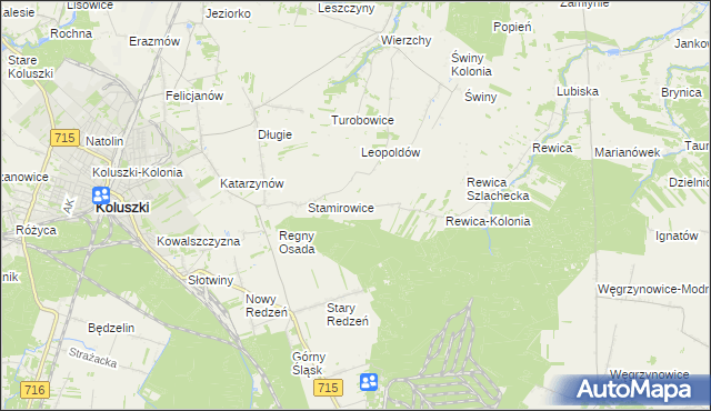 mapa Leosin gmina Koluszki, Leosin gmina Koluszki na mapie Targeo