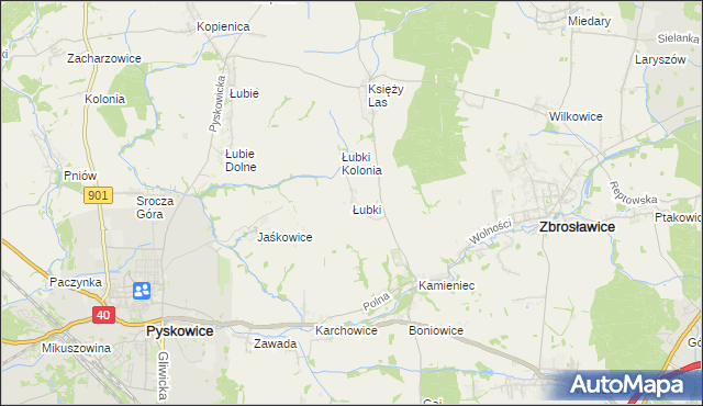 mapa Łubki gmina Zbrosławice, Łubki gmina Zbrosławice na mapie Targeo