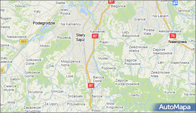 mapa Myślec, Myślec na mapie Targeo