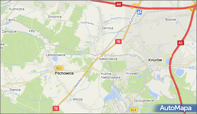 mapa Nieborowice, Nieborowice na mapie Targeo