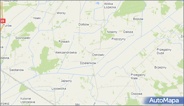 mapa Ostrówki gmina Wohyń, Ostrówki gmina Wohyń na mapie Targeo