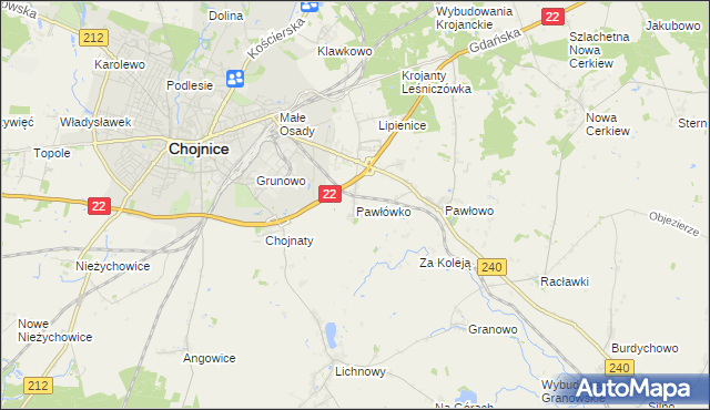 mapa Pawłówko gmina Chojnice, Pawłówko gmina Chojnice na mapie Targeo