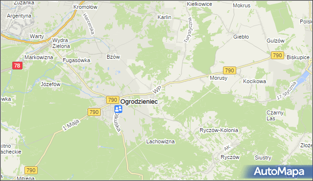 mapa Podzamcze gmina Ogrodzieniec, Podzamcze gmina Ogrodzieniec na mapie Targeo