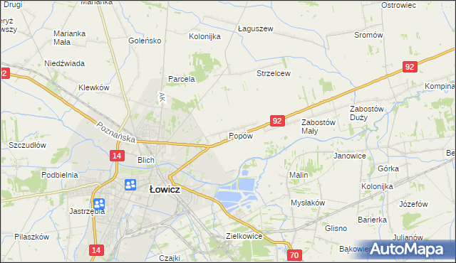 mapa Popów gmina Łowicz, Popów gmina Łowicz na mapie Targeo