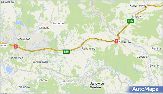 mapa Radomierz gmina Janowice Wielkie, Radomierz gmina Janowice Wielkie na mapie Targeo