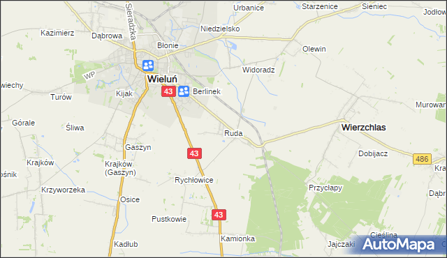 mapa Ruda gmina Wieluń, Ruda gmina Wieluń na mapie Targeo