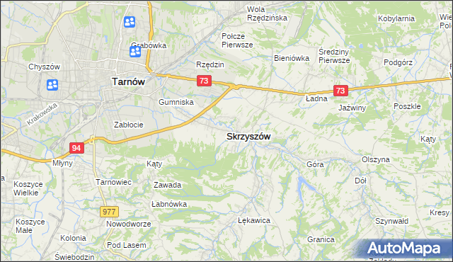 mapa Skrzyszów powiat tarnowski, Skrzyszów powiat tarnowski na mapie Targeo
