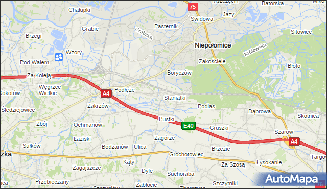 mapa Staniątki, Staniątki na mapie Targeo