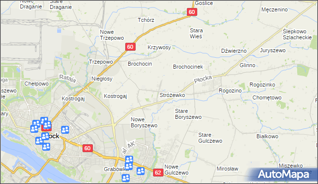 mapa Stróżewko gmina Radzanowo, Stróżewko gmina Radzanowo na mapie Targeo