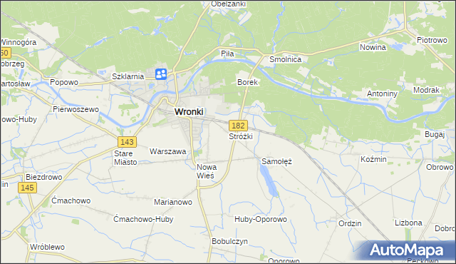 mapa Stróżki gmina Wronki, Stróżki gmina Wronki na mapie Targeo