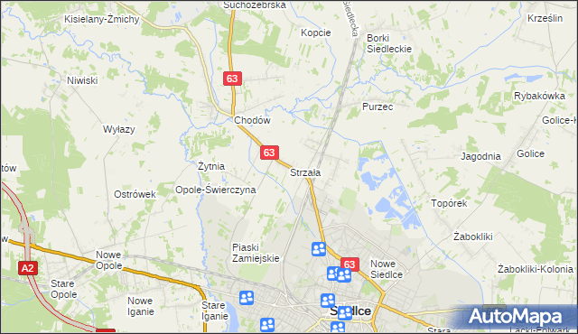 mapa Strzała gmina Siedlce, Strzała gmina Siedlce na mapie Targeo