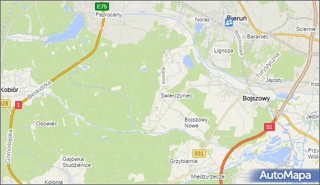 mapa Świerczyniec gmina Bojszowy, Świerczyniec gmina Bojszowy na mapie Targeo