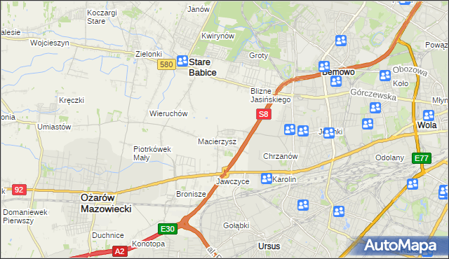 mapa Szeligi gmina Ożarów Mazowiecki, Szeligi gmina Ożarów Mazowiecki na mapie Targeo