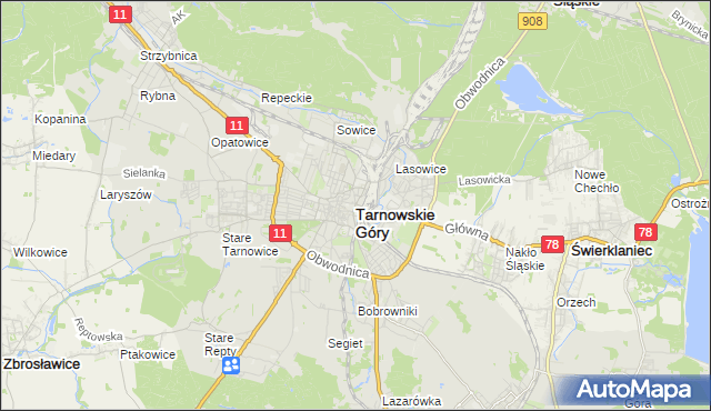 mapa Tarnowskie Góry, Tarnowskie Góry na mapie Targeo