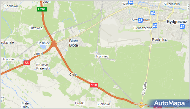 mapa Trzciniec gmina Białe Błota, Trzciniec gmina Białe Błota na mapie Targeo
