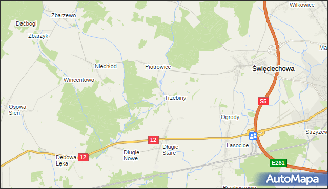 mapa Trzebiny gmina Święciechowa, Trzebiny gmina Święciechowa na mapie Targeo