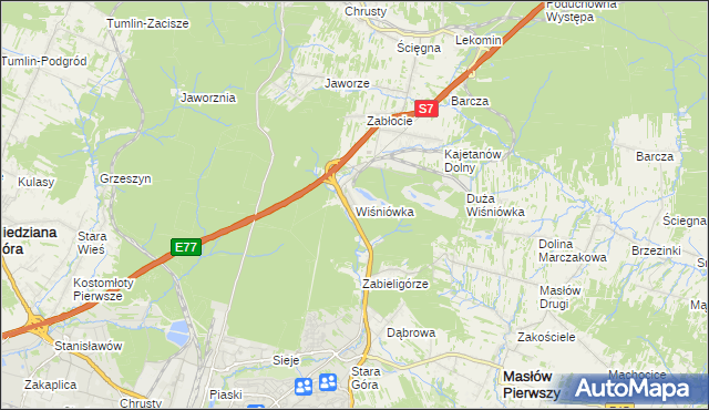 mapa Wiśniówka gmina Masłów, Wiśniówka gmina Masłów na mapie Targeo