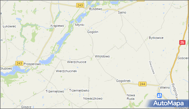 mapa Witoldowo gmina Koronowo, Witoldowo gmina Koronowo na mapie Targeo