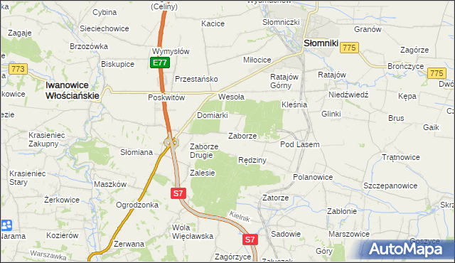 mapa Zaborze gmina Słomniki, Zaborze gmina Słomniki na mapie Targeo