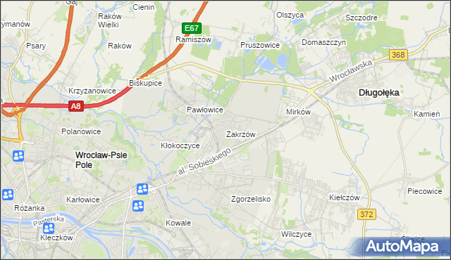 mapa Zakrzów gmina Wrocław, Zakrzów gmina Wrocław na mapie Targeo