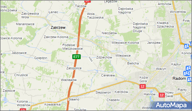 mapa Zdziechów gmina Zakrzew, Zdziechów gmina Zakrzew na mapie Targeo