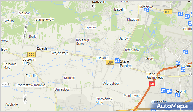 mapa Zielonki gmina Stare Babice, Zielonki gmina Stare Babice na mapie Targeo