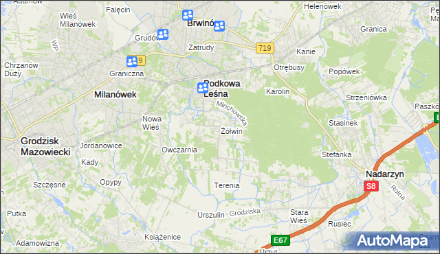 mapa Żółwin gmina Brwinów, Żółwin gmina Brwinów na mapie Targeo