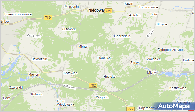 mapa Bobolice gmina Niegowa, Bobolice gmina Niegowa na mapie Targeo