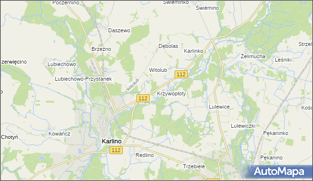 mapa Krzywopłoty gmina Karlino, Krzywopłoty gmina Karlino na mapie Targeo