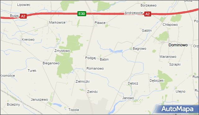 mapa Babin gmina Środa Wielkopolska, Babin gmina Środa Wielkopolska na mapie Targeo