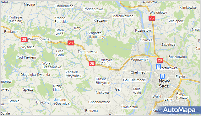 mapa Biczyce Górne, Biczyce Górne na mapie Targeo