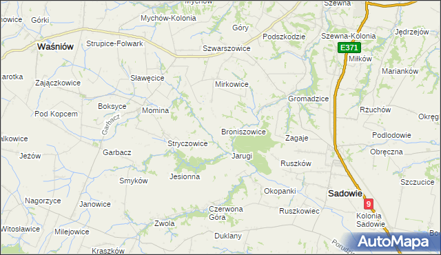 mapa Broniszowice gmina Bodzechów, Broniszowice gmina Bodzechów na mapie Targeo