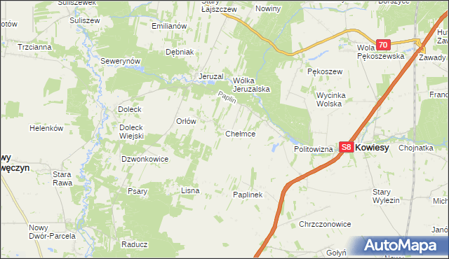 mapa Chełmce gmina Kowiesy, Chełmce gmina Kowiesy na mapie Targeo