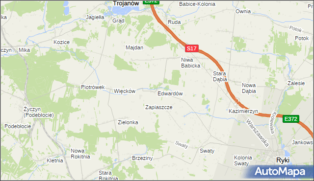 mapa Edwardów gmina Ryki, Edwardów gmina Ryki na mapie Targeo