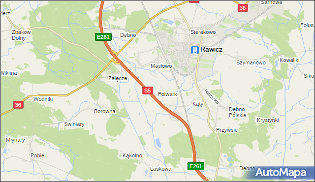 mapa Folwark gmina Rawicz, Folwark gmina Rawicz na mapie Targeo
