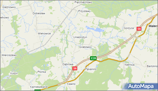 mapa Grabówko gmina Sianów, Grabówko gmina Sianów na mapie Targeo