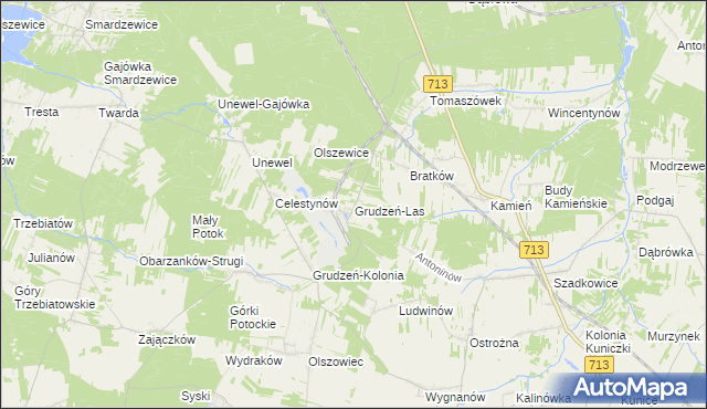 mapa Grudzeń-Las, Grudzeń-Las na mapie Targeo