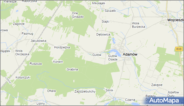 mapa Gułów gmina Adamów, Gułów gmina Adamów na mapie Targeo