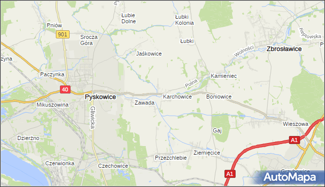 mapa Karchowice, Karchowice na mapie Targeo