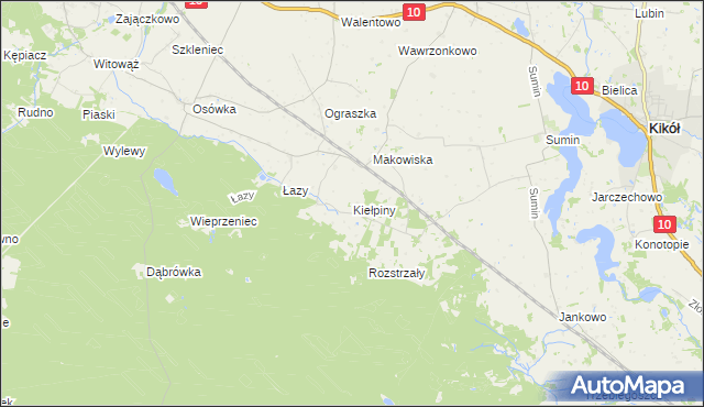 mapa Kiełpiny gmina Czernikowo, Kiełpiny gmina Czernikowo na mapie Targeo