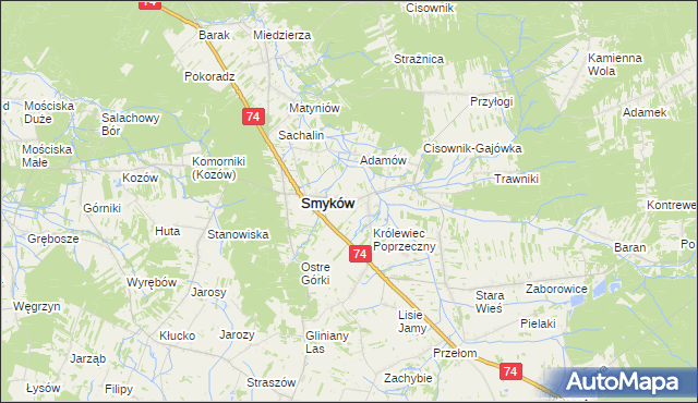 mapa Królewiec gmina Smyków, Królewiec gmina Smyków na mapie Targeo