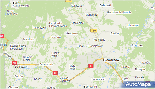 mapa Lipa gmina Głowaczów, Lipa gmina Głowaczów na mapie Targeo