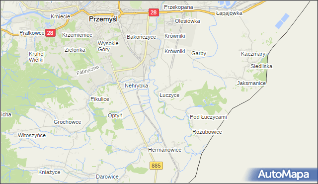 mapa Łuczyce gmina Przemyśl, Łuczyce gmina Przemyśl na mapie Targeo