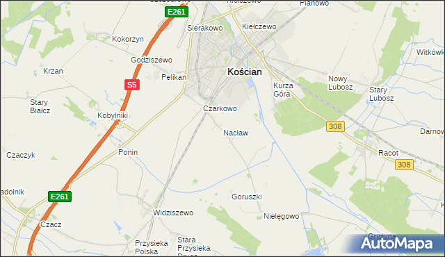 mapa Nacław gmina Kościan, Nacław gmina Kościan na mapie Targeo